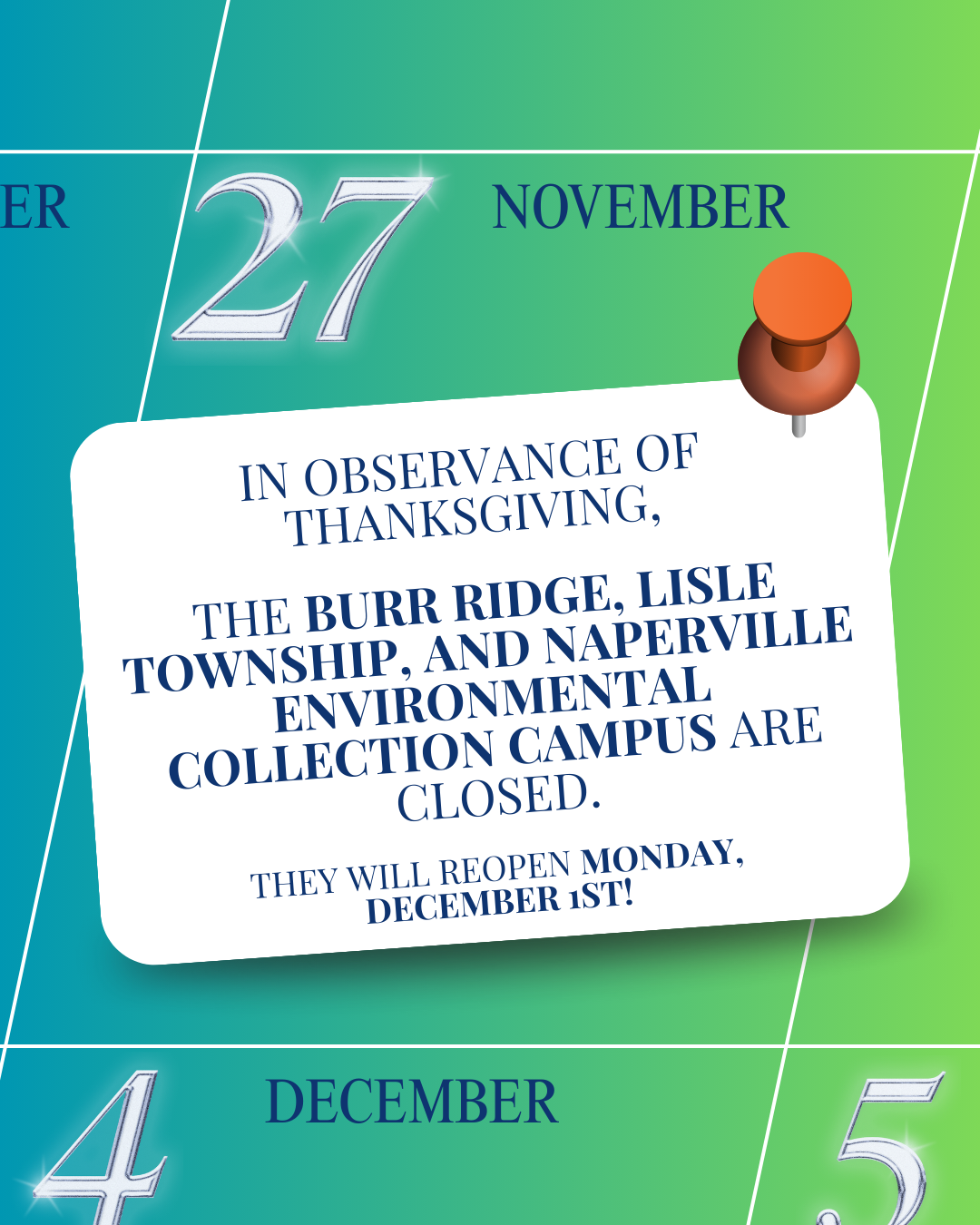 Holiday Notice: Recycling Center Closures for Thanksgiving
