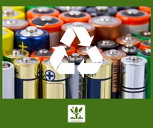 City of Naperville's logo over a green background with batteries and the recycling symbol