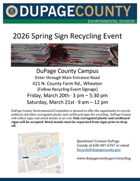 2026 Spring Sign Recycling Flyer with details of the event over a white background