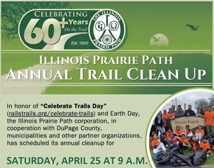 Informational flyer for the Illinois Prairie Path Annual Trail Clean Up