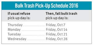 Bulk Trash Fall 2016 schedule