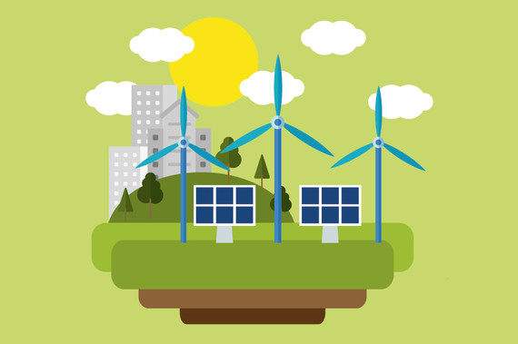 Green energy illustration, wind and solar