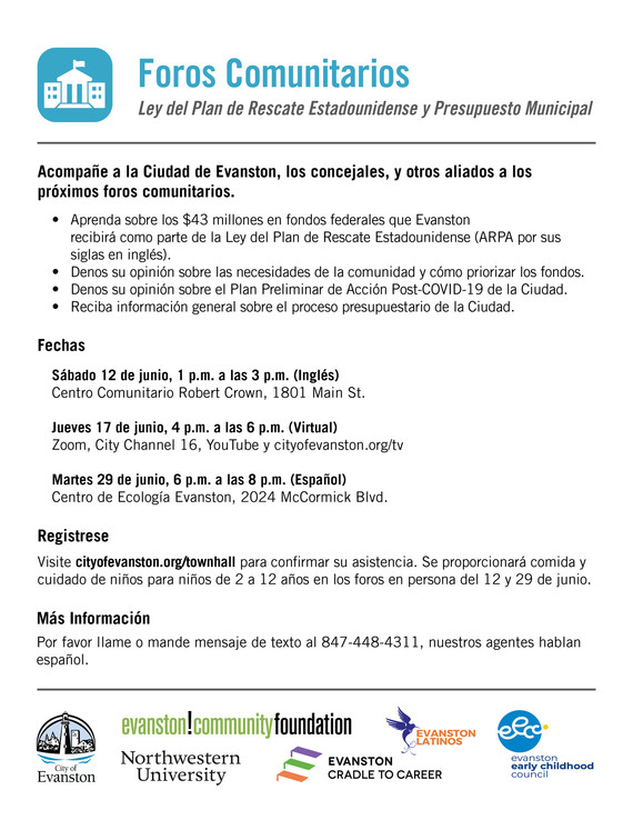 La Ciudad de Evanston y Aliados Organizarán Foros Comunitarios Sobre