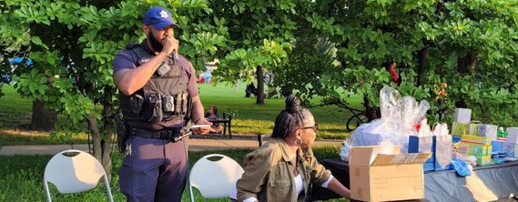 Ofc Howard calling out "Bingo!" at Mason Park on July 2