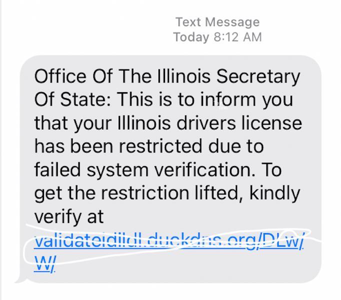 Illinois Secretary of State text message warning
