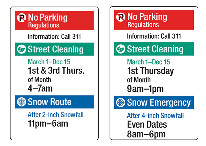 Snow parking sign examples