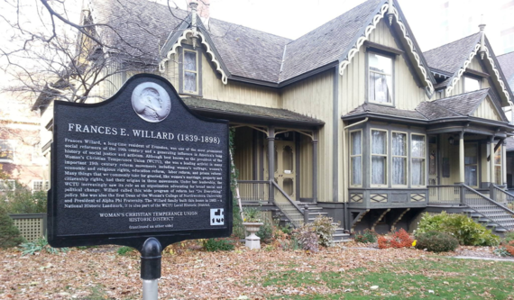 Frances Willard House Museum and marker (photo courtesy of Frances Willard House Museum)