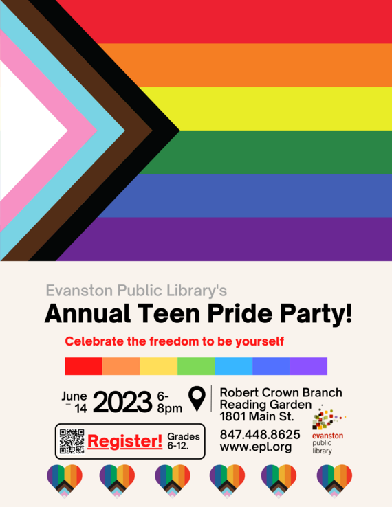 teen pride party wednesday june 14th, 6-8pm, robert crown reading garden