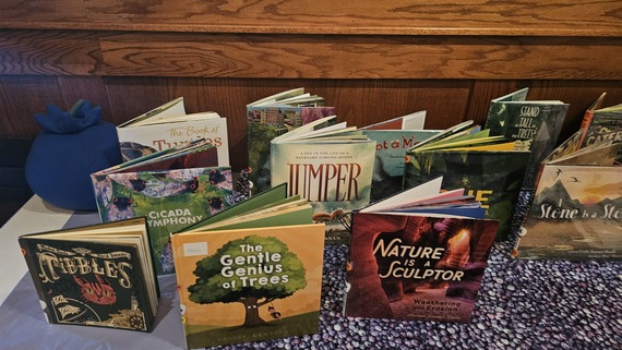 A table filled with the winning books