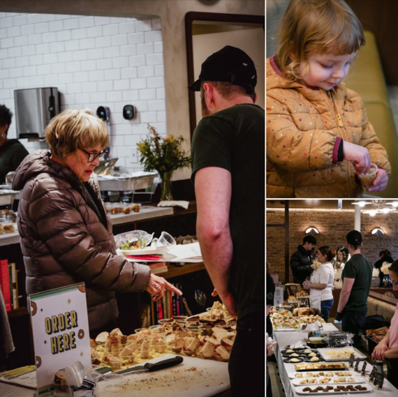 people sampling food at Downtown Farmers Market vendor tasting event