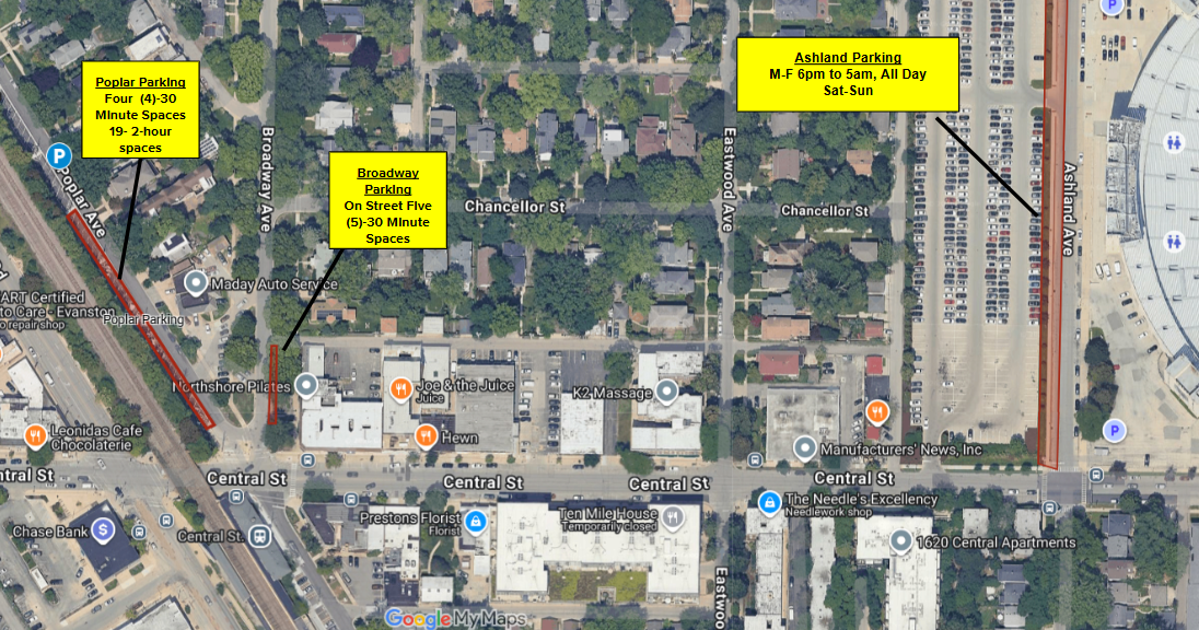 Map showing alternative parking locations