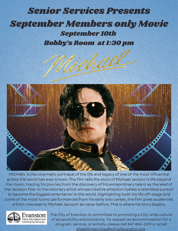 Promotional poster for the movie event "Michael," featuring a close-up of a man resembling Michael Jackson, with event details above