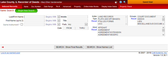 image of Recorder of Deeds search screen