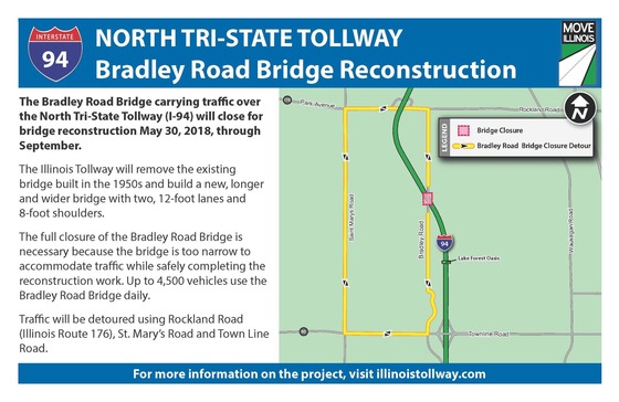 IL Tollway Closure Bradley Road Bridge 2018