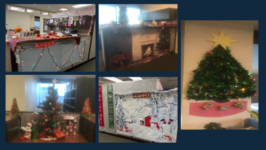 office space with Christmas décor 