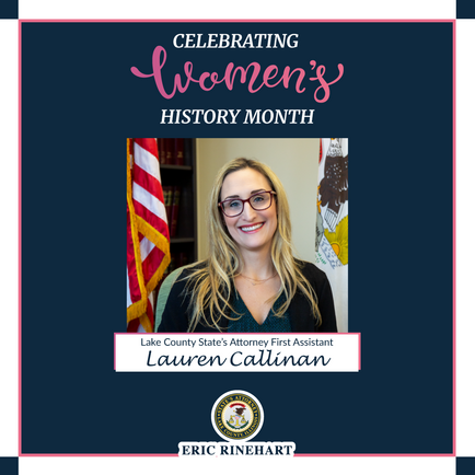 Photo of a women smiling with a navy blue graphic background