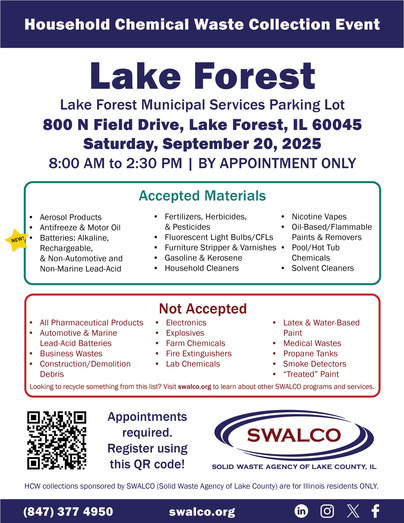 Lake Forest Household Chemical Waste Event Flyer 2025