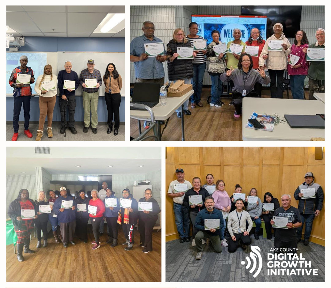 Digital Growth Initiative Learn to Earn participants pose with their certificates of completion. 