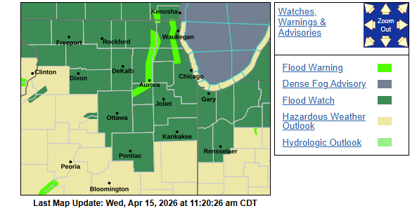 Flood warning National Weather Service Des Plaines River