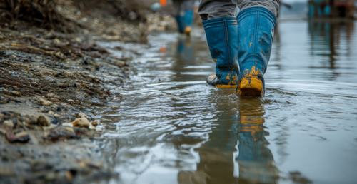 Person walking through flooded street