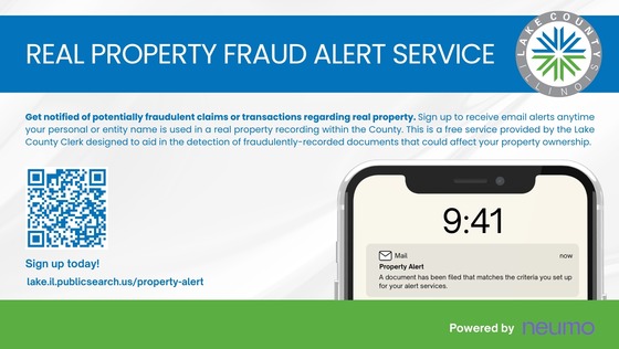 Real Property Fraud Alert service information with QR code to scan the link for more information