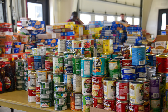 Stacks of canned goods