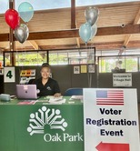 Village Clerk Christina Waters at voter registration event at Village Hall