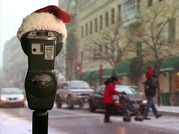 Meter with Santa hat for free holiday parking