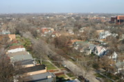 Aerial photo of Oak Park in winter