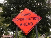 Road construction ahead sign in south Oak Park