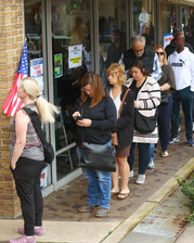 Line for early voting at Village Hall for 2024 Presidential Election