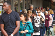 Suburban Cook County residents in line for early voting at Village Hall