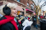 Holiday carolers on Marion Street in Downtown Oak Park