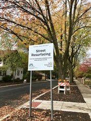 Street resurfacing construction project in the fall