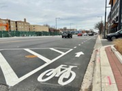 Pavement markings on Madison Street during ongoing construction project