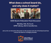 District 200 Board of Education panel discussion graphic