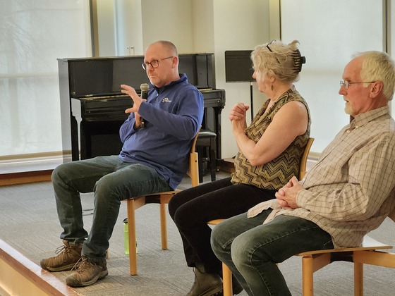 Village Forester Grant Jones talks during Native Gardening for the Neighborhood presentation at Oak Park Library.