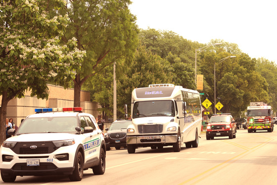 Fire and Police Departments escort state-bound OPRF softball team on June 12