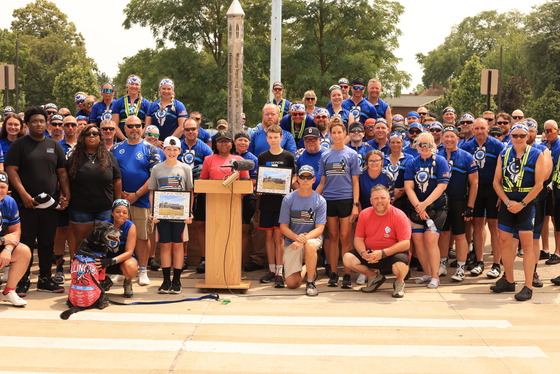Cycle Across Illinois group photo at Village Hall