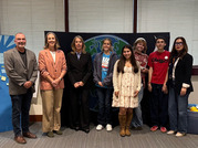 Lindsey Nieratka and Vicki Scaman with OPRF students at the Youth Climate Justice Summit at DePaul in 2025.