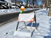 Construction barricades in the snow during the winter