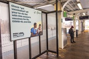 Public Health Department adversiement promoting vaccine uptake at CTA Oak Park Green Line station