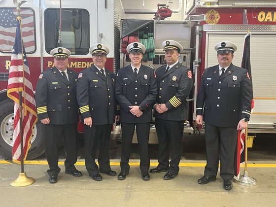 From left to right, Deputy Chief Robert Murphy, Deputy Chief Kevin Fadden, Lieutenant Matthew Kohler, Chief JT Terry and Lieutenant Steve Ausmann
