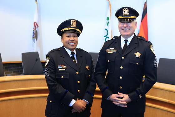 Sergeants Jessica Brimmer and Ian Miller at their promotion swearing-in ceremony on January 5, 2026