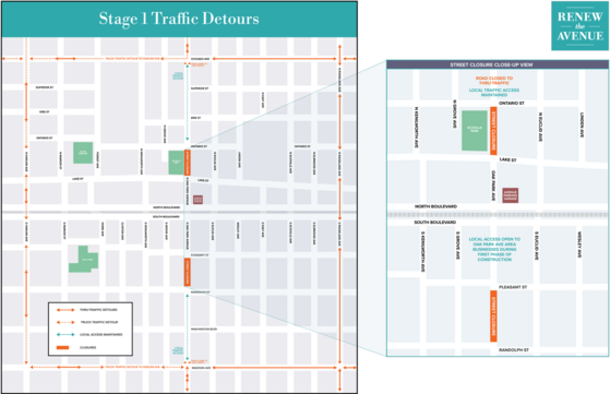 Oak Park Avenue road closure map - Renew the Avenue project
