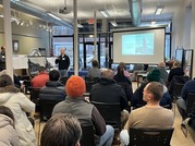 Village Engineer Bill McKenna talks to Hemingway Business District representatives at a Renew the Avenue meeting Wednesday