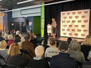 Village President Vicki Scaman speaking at Beyond Hunger's celebration of its new space on North Avenue on March 19, 2026.