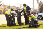 Volunteers participate in a neighborhood cleanup event in 2025.