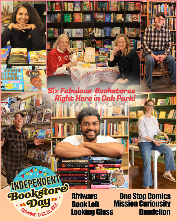 Independent Bookstore Day graphic featuring local bookstore owners