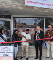 Ribbon cutting event at Vaani15 Eyebrow Threading Salon